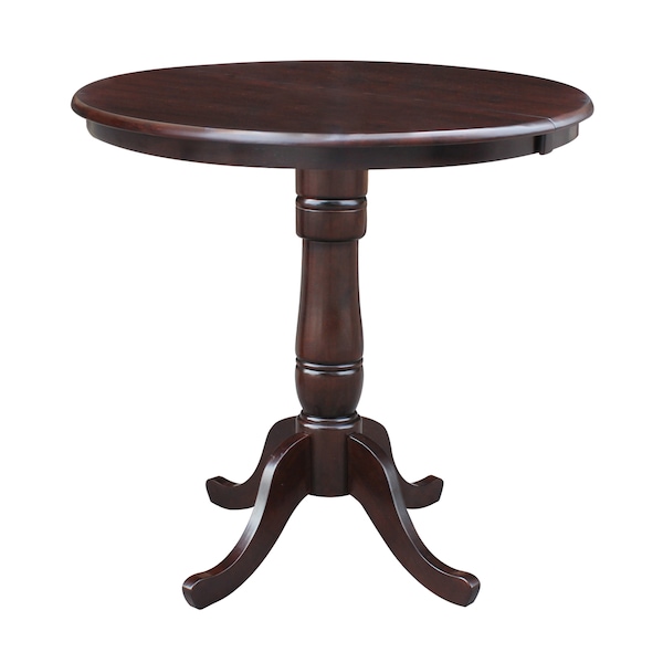 International Concepts Round 36 in Rd Top Pedestal Table, 12 in Leaf, 34.9 inH, Counter Height, Rich Mocha, 36 in W, 48 in L K15-36RXT-6B - main